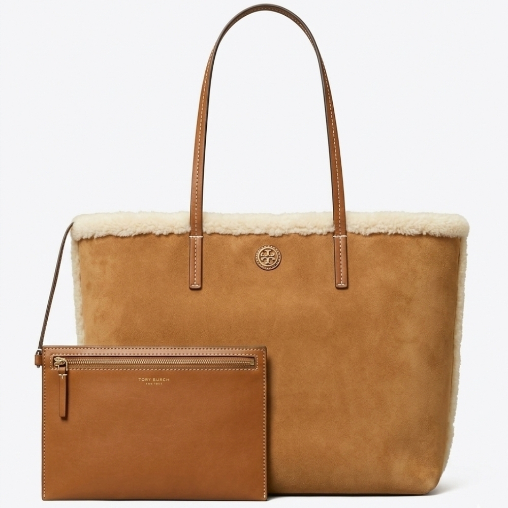 Tory Burch Blake Shearling Large Tote With Leather Pouch